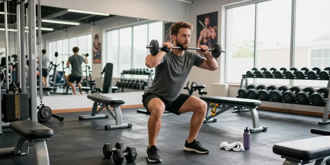 In einem modernen Fitnessstudio trainiert ein Athlet mit Utinon Steroids Shop Produkten und perfekter Technik.