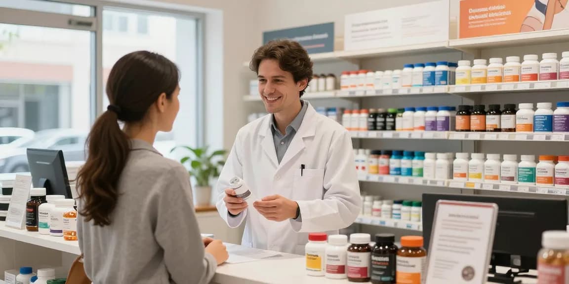 Kunde erhält fachkundige Beratung im Medi Pharma Shop in einer hellen und einladenden Umgebung.