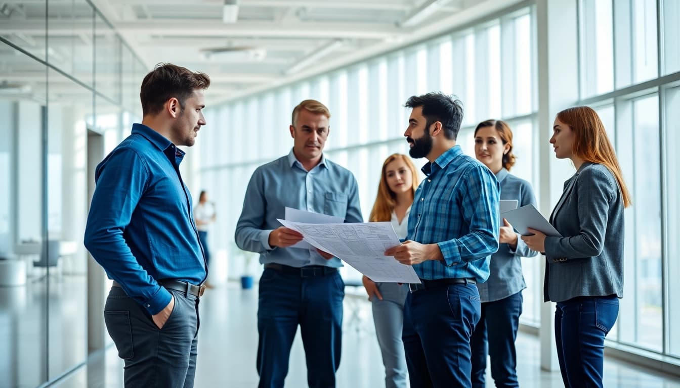 Headhunter Ingenieure discussing project plans in a modern office.