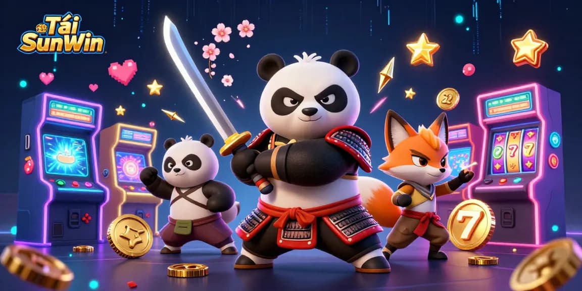 Tải SunWin immersive 3D illustration showcasing vibrant gaming characters and casino elements.