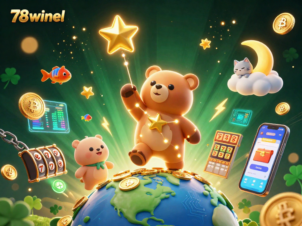Experience the excitement of 78winel with a constellation bear and dynamic casino elements.