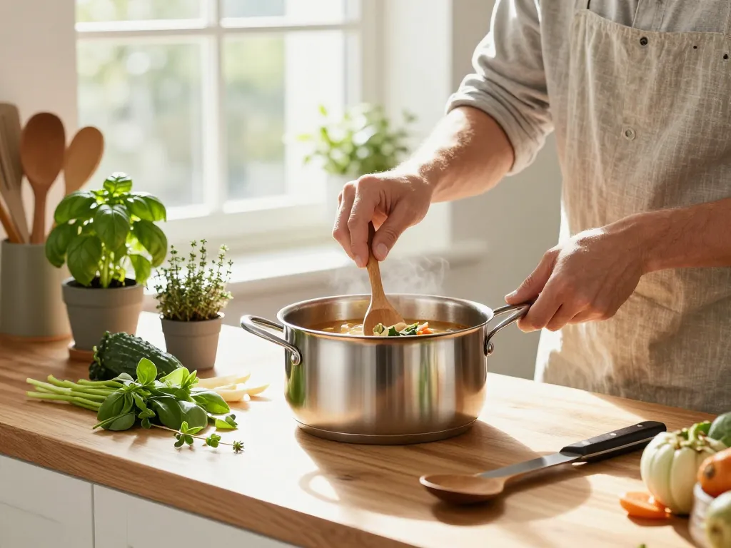 Leckere Suppe in einem hochwertigen Kochtopf für Kochtöpfe kaufen zubereiten