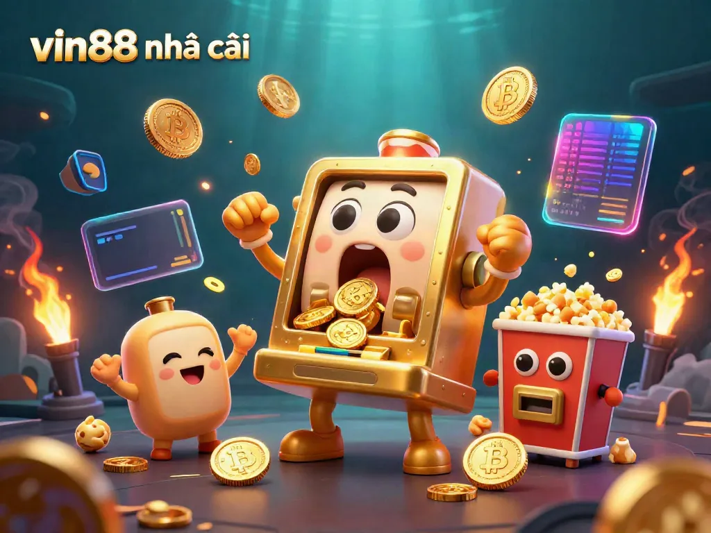 Winning big at vin88 nhà cái with a cartoon slot machine and cheers from baby slots.