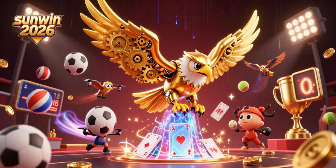 Experience thrilling gameplay with sunwin 2026's immersive representation of a cybernetic eagle diving through cards.