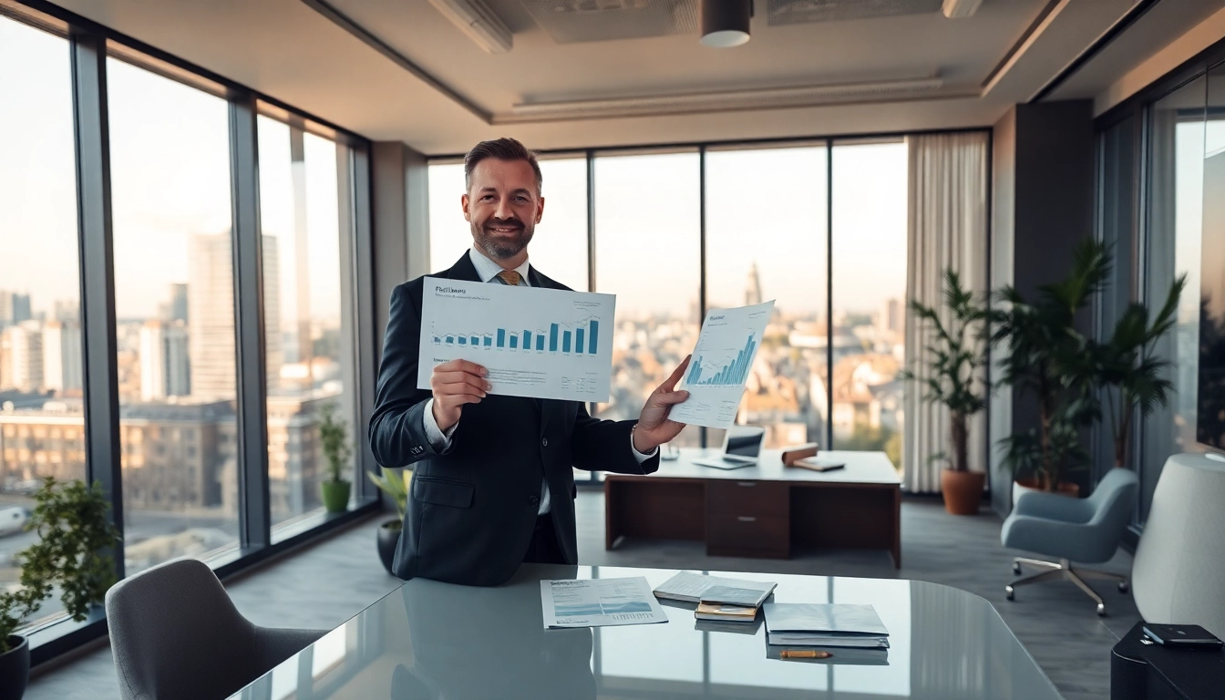 Immobilienmakler Frankfurt Preungesheim präsentiert eine Immobilie in modernem Büro.