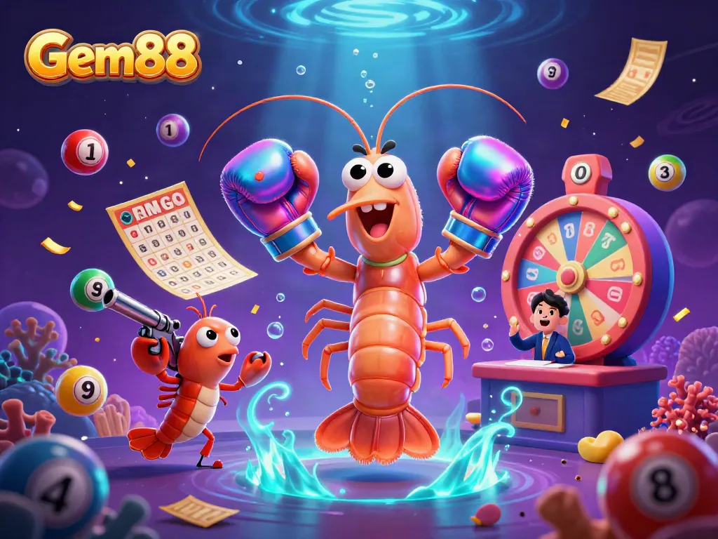 Experience exciting gameplay at Gem88 with vibrant 3D characters and dynamic lottery elements.