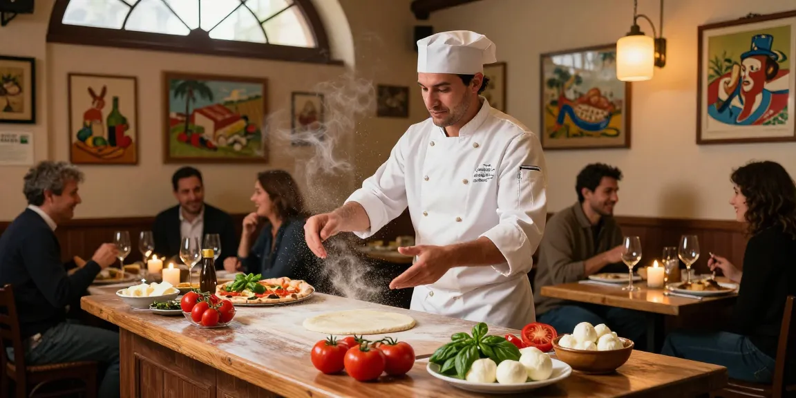 Authentic Italian pizza preparation scene at Pizzeria Madera with fresh ingredients and cozy atmosphere showcasing pg soft flavor.